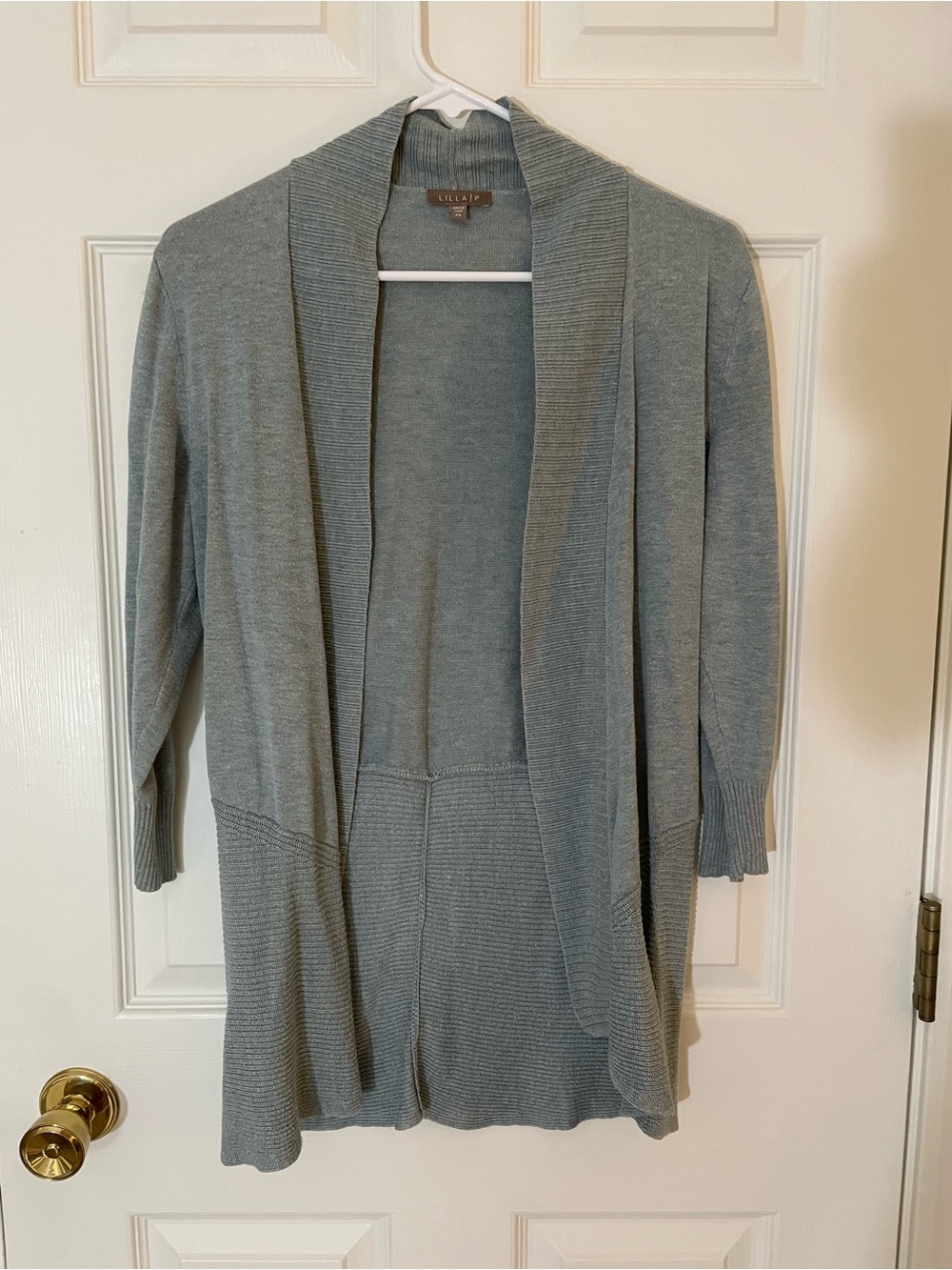 Lilla P Gray-Teal Open-Front Cardigan